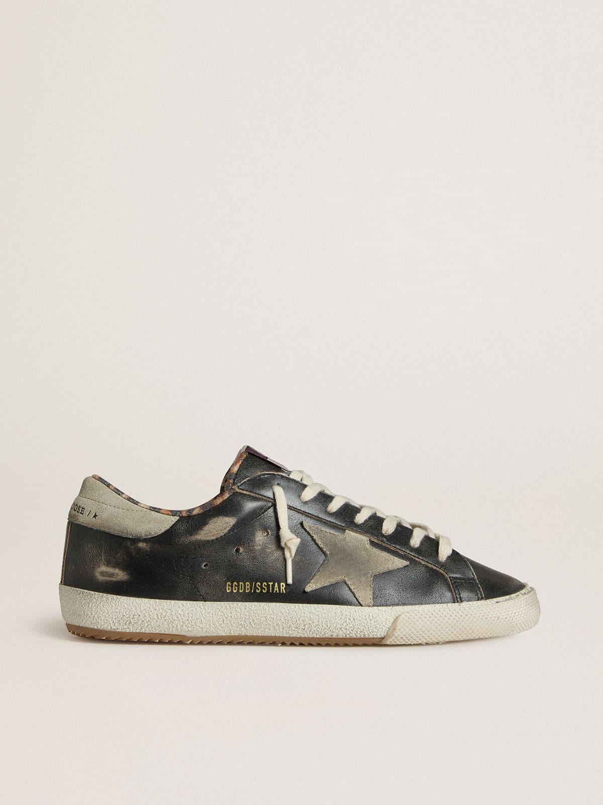 Super-Star pour homme en cuir noir avec étoile et contrefort en cuir velours gris
