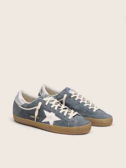Super-Star pour homme en cuir velours gris avec étoile en cuir blanc et contrefort en cuir argenté