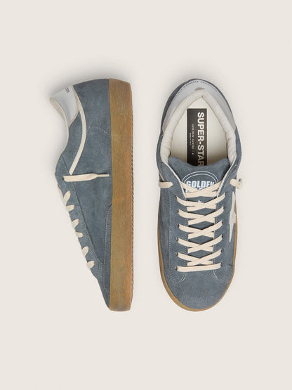 Super-Star pour homme en cuir velours gris avec étoile en cuir blanc et contrefort en cuir argenté