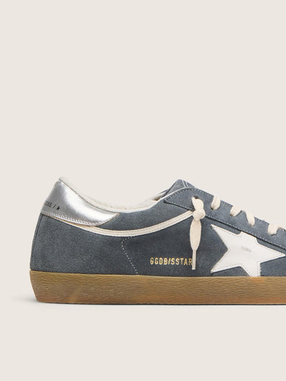 Super-Star pour homme en cuir velours gris avec étoile en cuir blanc et contrefort en cuir argenté