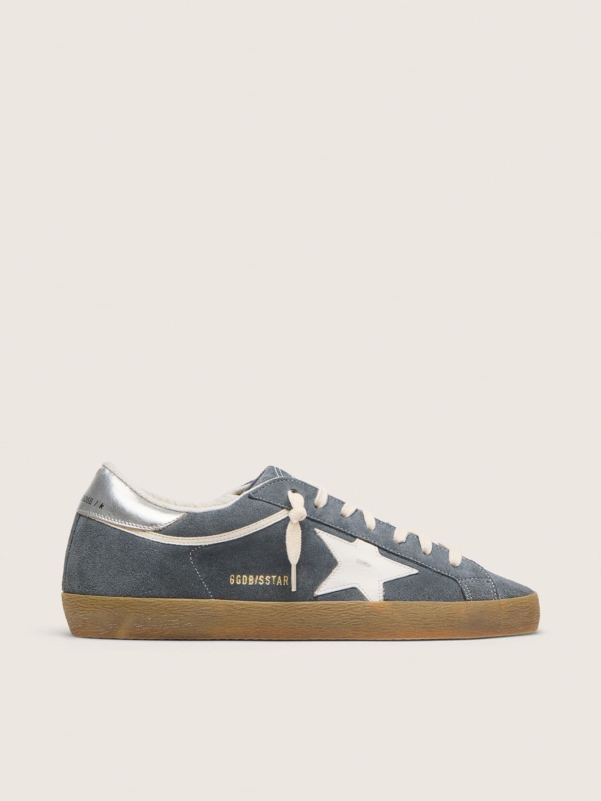 Super-Star pour homme en cuir velours gris avec étoile en cuir blanc et contrefort en cuir argenté