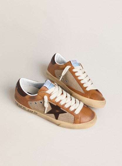 Super-Star LTD pour homme en laine beige avec étoile en cuir marron et empiècements camel