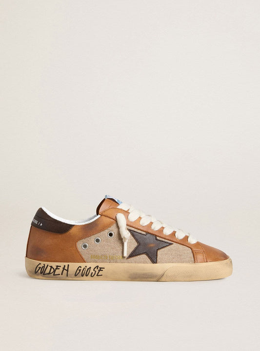 Super-Star LTD pour homme en laine beige avec étoile en cuir marron et empiècements camel