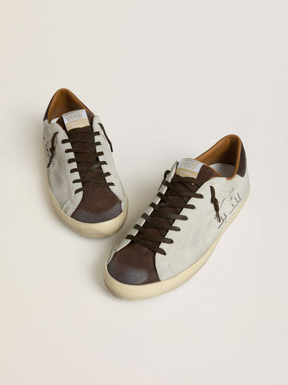 Super-Star LTD pour homme en cuir velours gris avec étoile ajourée et languette en cuir velours ébène