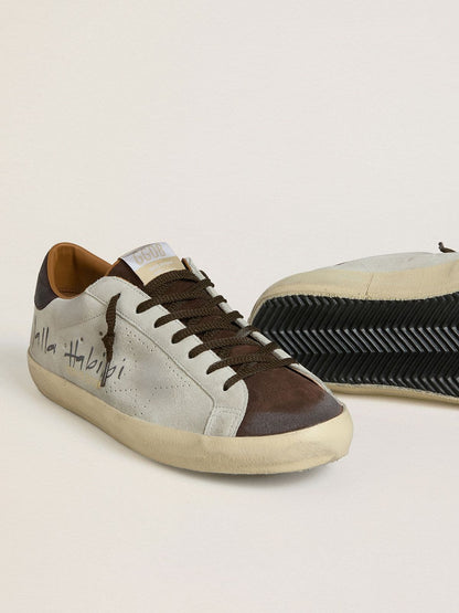 Super-Star LTD pour homme en cuir velours gris avec étoile ajourée et languette en cuir velours ébène