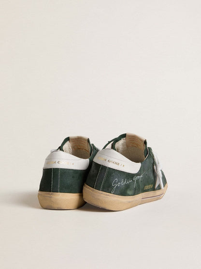 Super-Star pour homme en cuir velours vert avec étoile en cuir lamé argenté et contrefort en cuir