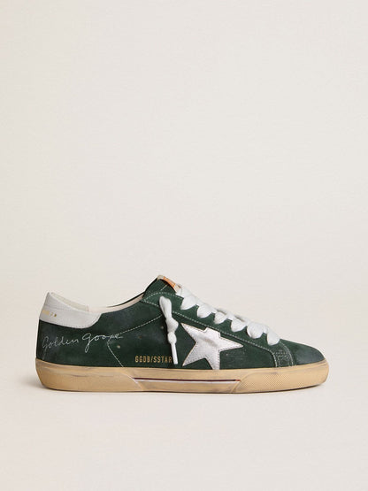 Super-Star pour homme en cuir velours vert avec étoile en cuir lamé argenté et contrefort en cuir
