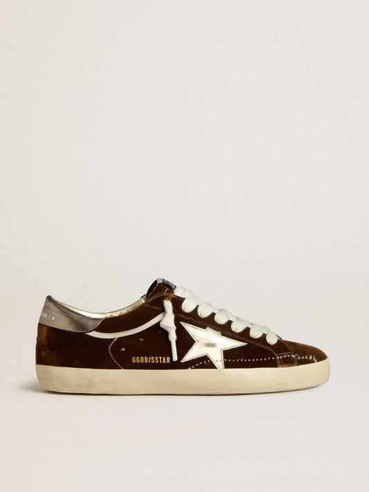 Super-Star pour homme en velours cognac avec étoile et contrefort en cuir lamé
