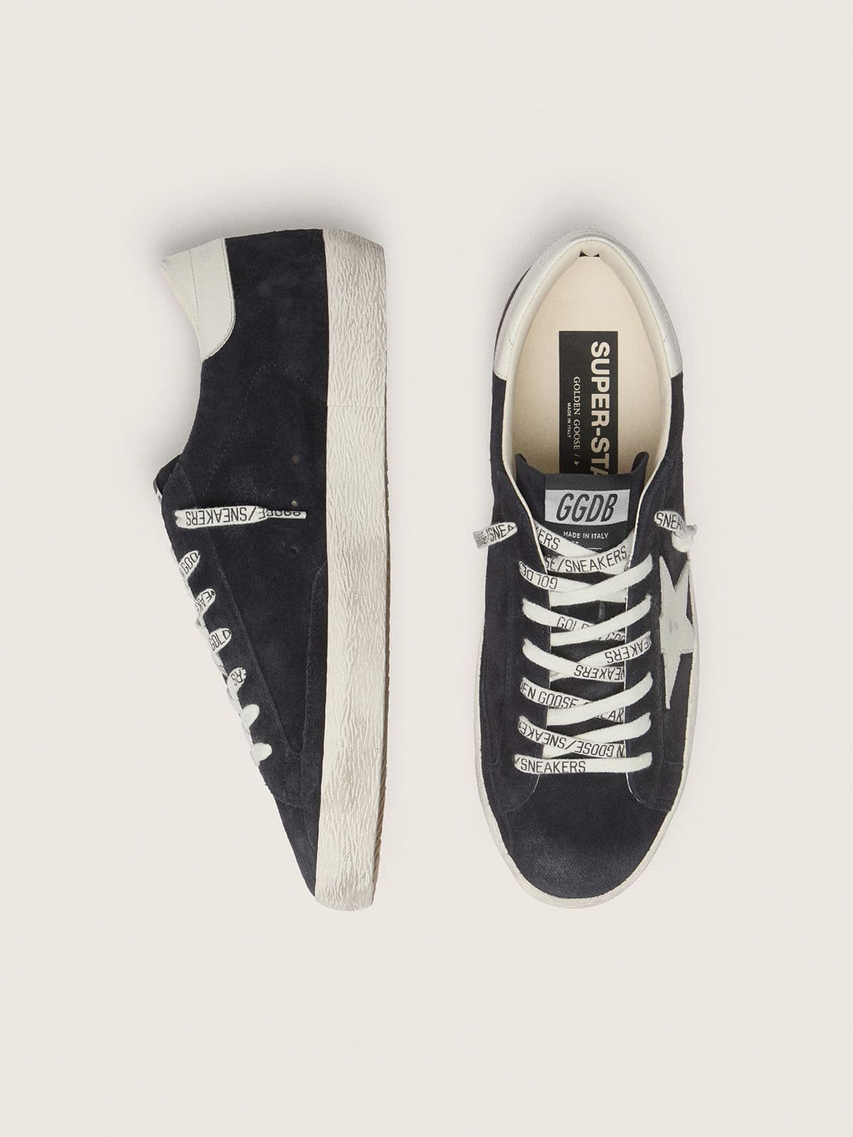 Super-Star homme en cuir velours bleu foncé avec étoile blanche