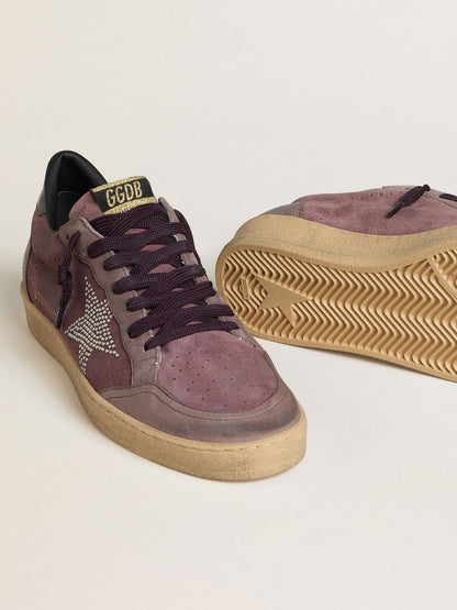 Ball Star pour homme en cuir velours violet avec étoile en cabochons argentés et contrefort en cuir naplak noir