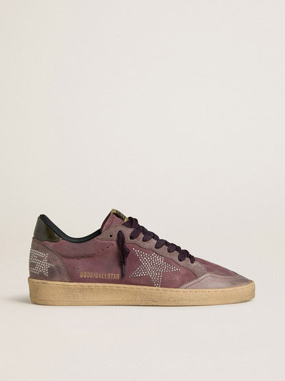 Ball Star pour homme en cuir velours violet avec étoile en cabochons argentés et contrefort en cuir naplak noir