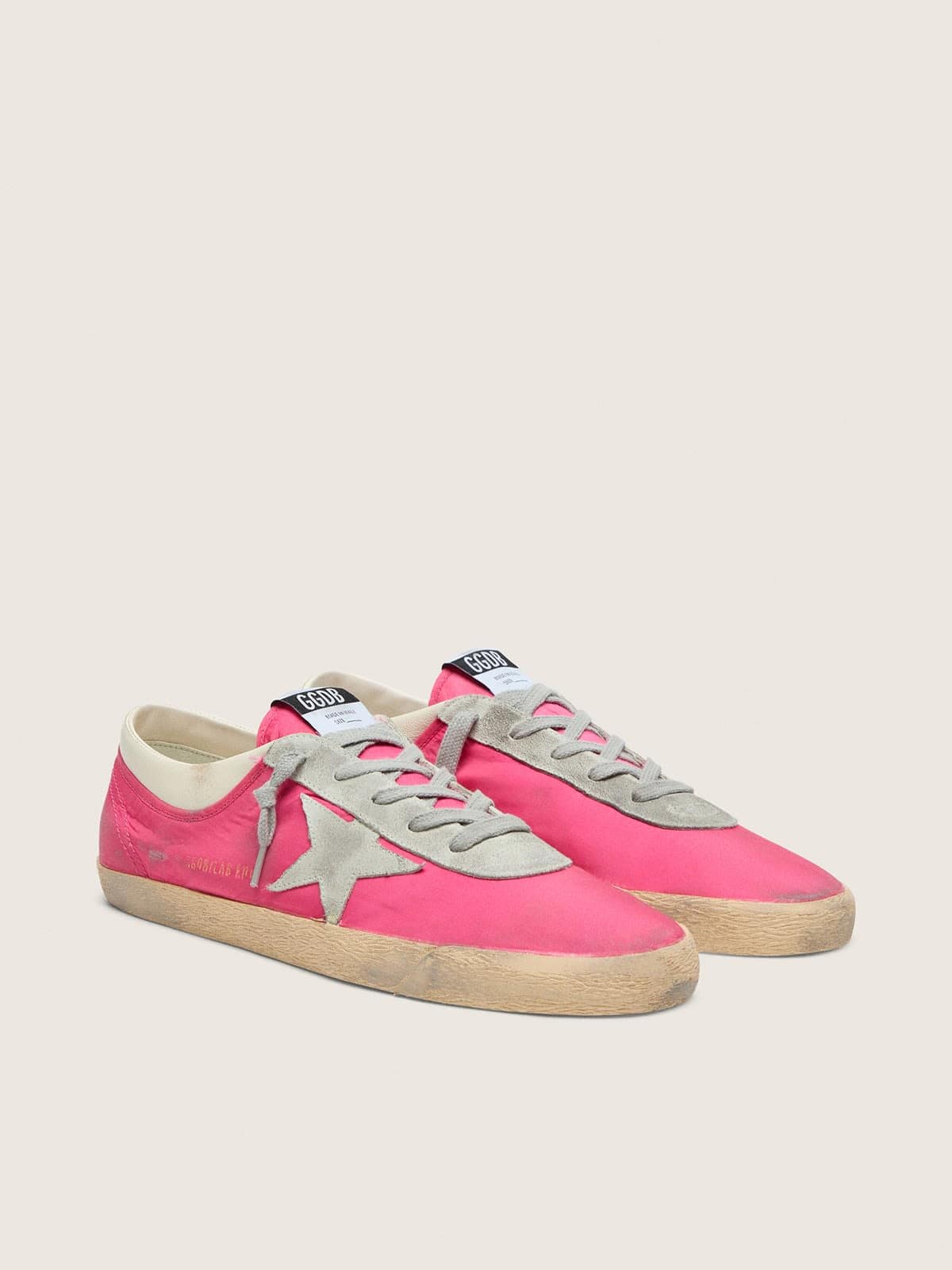 Super-Star homme en nylon rose fluo avec étoile en cuir velours gris clair