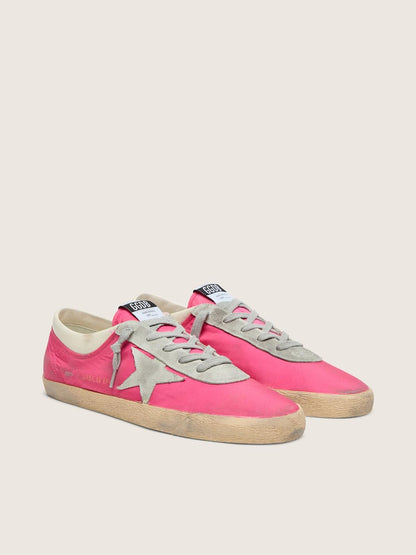 Super-Star homme en nylon rose fluo avec étoile en cuir velours gris clair