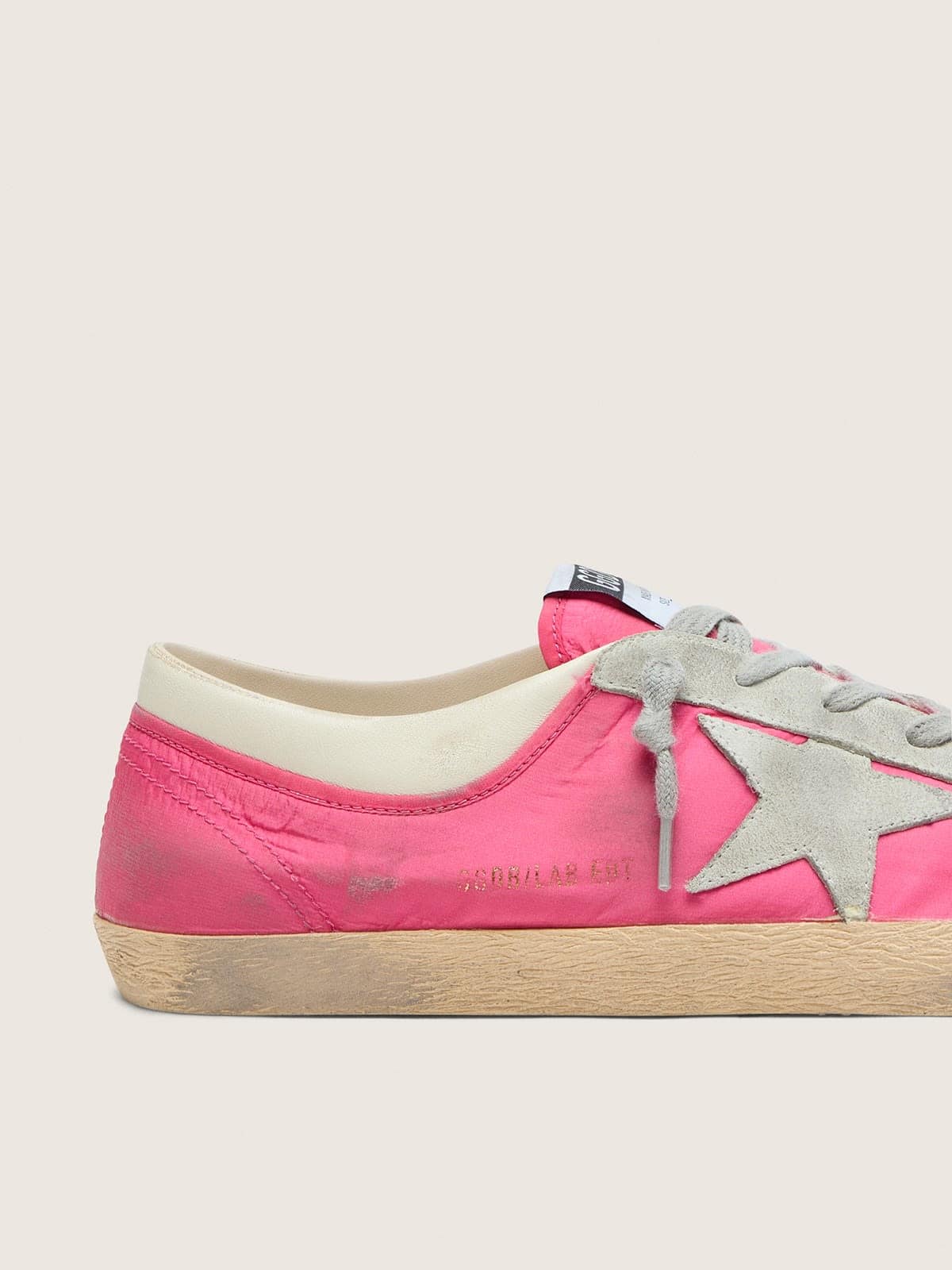 Super-Star homme en nylon rose fluo avec étoile en cuir velours gris clair