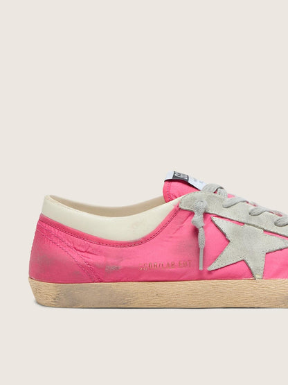 Super-Star homme en nylon rose fluo avec étoile en cuir velours gris clair