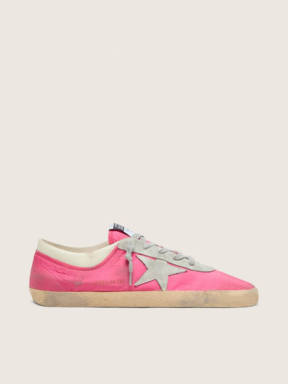 Super-Star homme en nylon rose fluo avec étoile en cuir velours gris clair