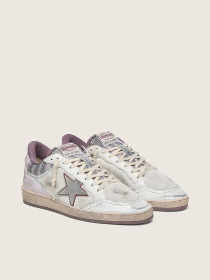 Ball Star LAB homme en nylon et cuir façon poulain blanc avec étoile argentée et empiècements lilas