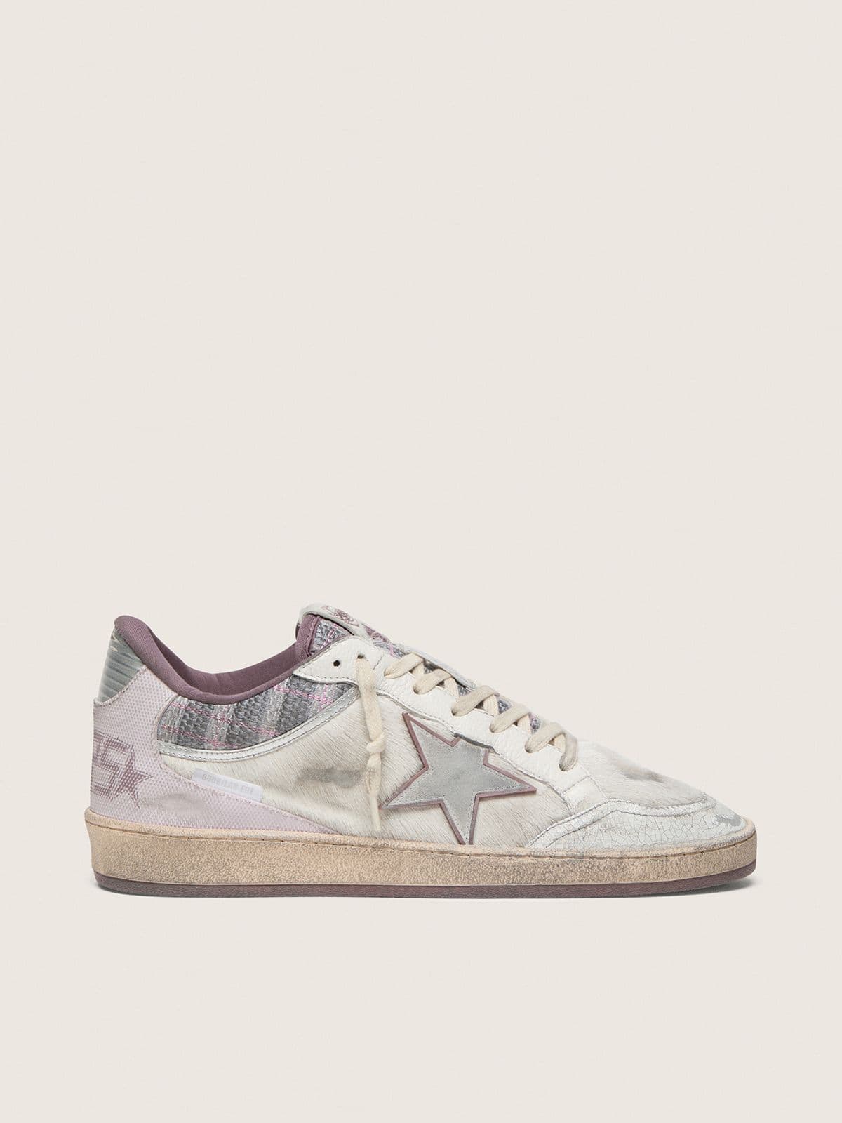 Ball Star LAB homme en nylon et cuir façon poulain blanc avec étoile argentée et empiècements lilas