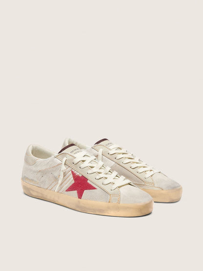 Super-Star LTD homme en cuir façon poulain blanc avec étoile en cuir velours rouge