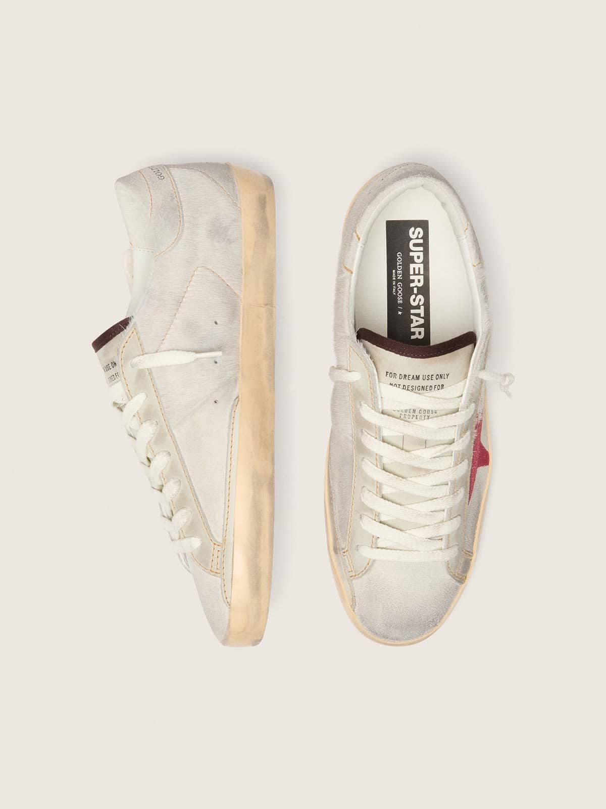 Super-Star LTD homme en cuir façon poulain blanc avec étoile en cuir velours rouge