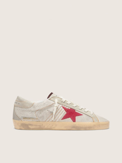 Super-Star LTD homme en cuir façon poulain blanc avec étoile en cuir velours rouge