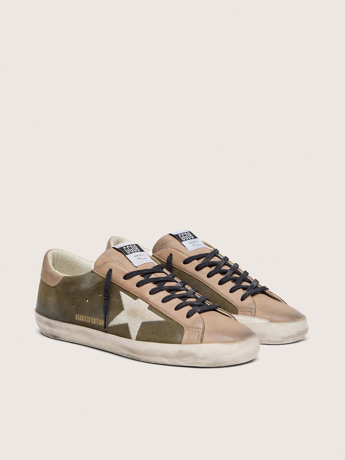 Super-Star LTD pour homme en cuir velours vert olive avec étoile brodée crème