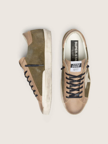 Super-Star LTD pour homme en cuir velours vert olive avec étoile brodée crème