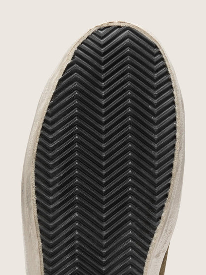 Super-Star LTD pour homme en cuir velours vert olive avec étoile brodée crème