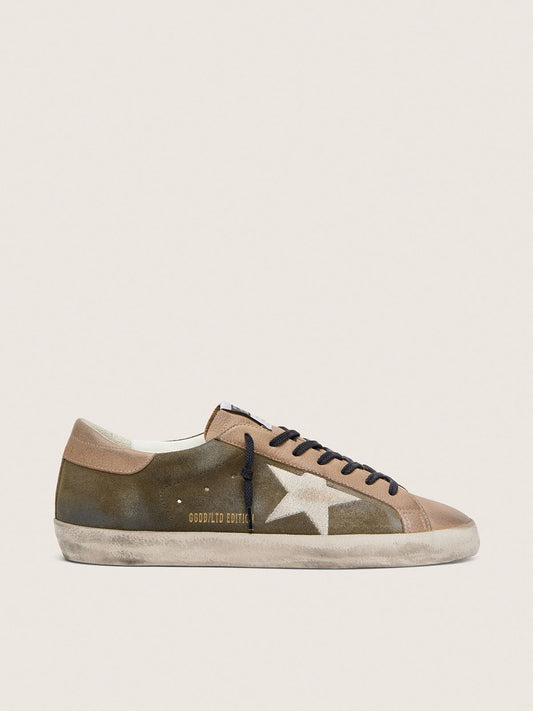 Super-Star LTD pour homme en cuir velours vert olive avec étoile brodée crème