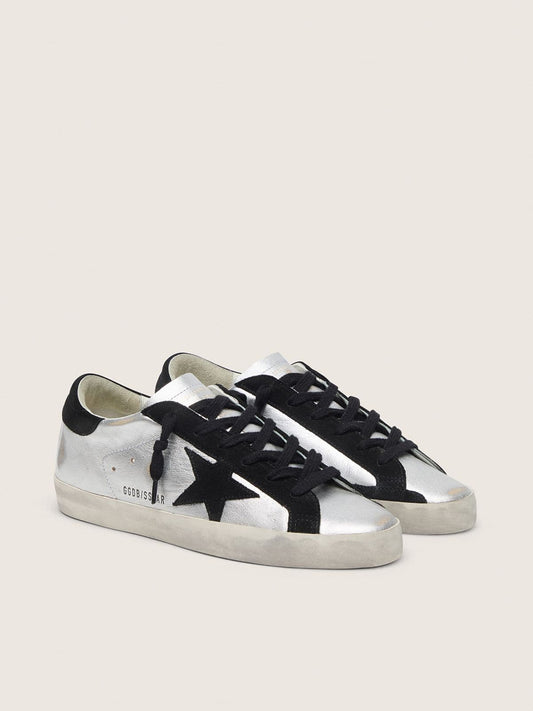 Super-Star pour femme en cuir argenté avec empiècements contrastants