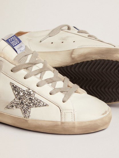Super-Star pour femme avec doublure en shearling et étoile à paillettes argentées