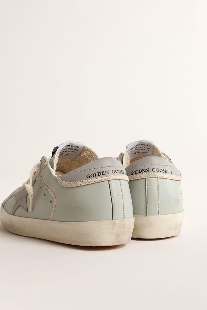 Super-Star pour femme en cuir nappa bleu ciel avec étoile et contrefort en cuir gris