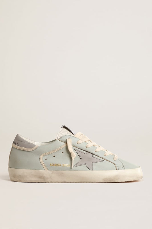 Super-Star pour femme en cuir nappa bleu ciel avec étoile et contrefort en cuir gris