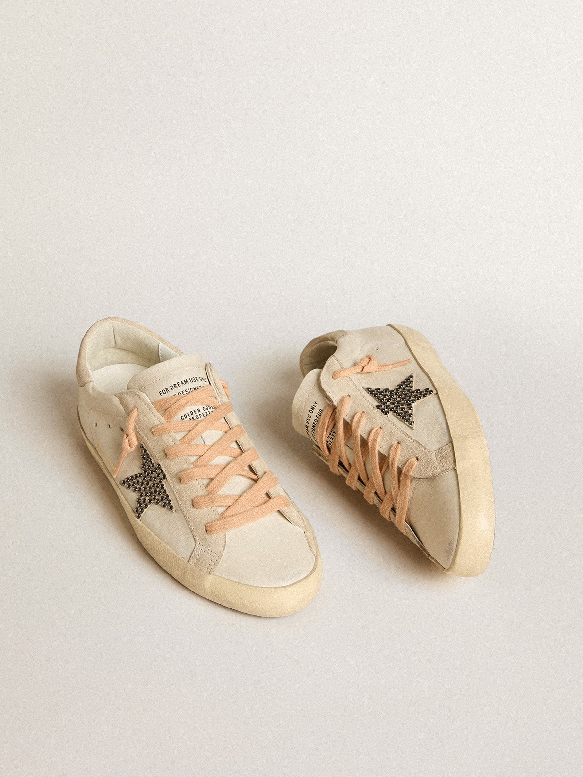 Super-Star LTD en cuir avec étoile en daim beige et clous Swarovski