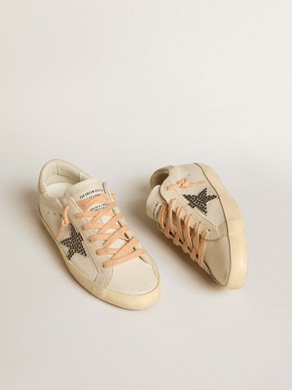 Super-Star LTD en cuir avec étoile en daim beige et clous Swarovski