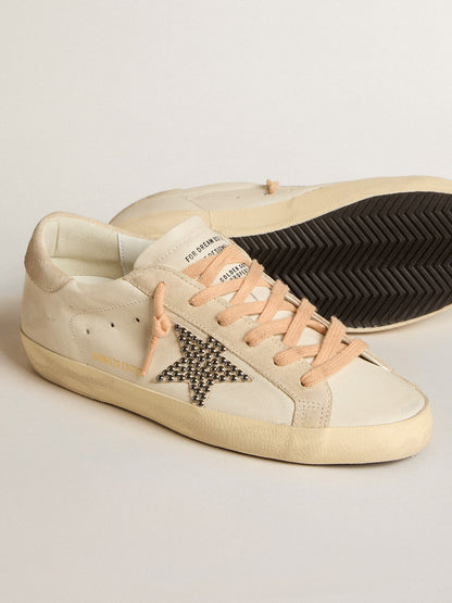 Super-Star LTD en cuir avec étoile en daim beige et clous Swarovski