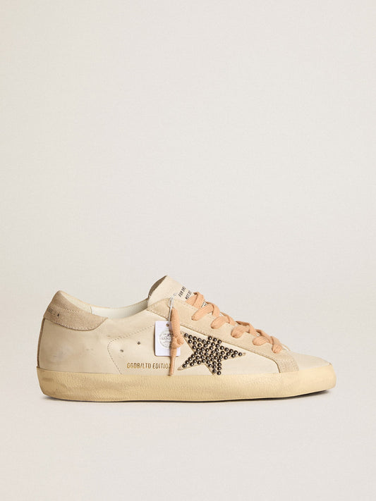 Super-Star LTD en cuir avec étoile en daim beige et clous Swarovski