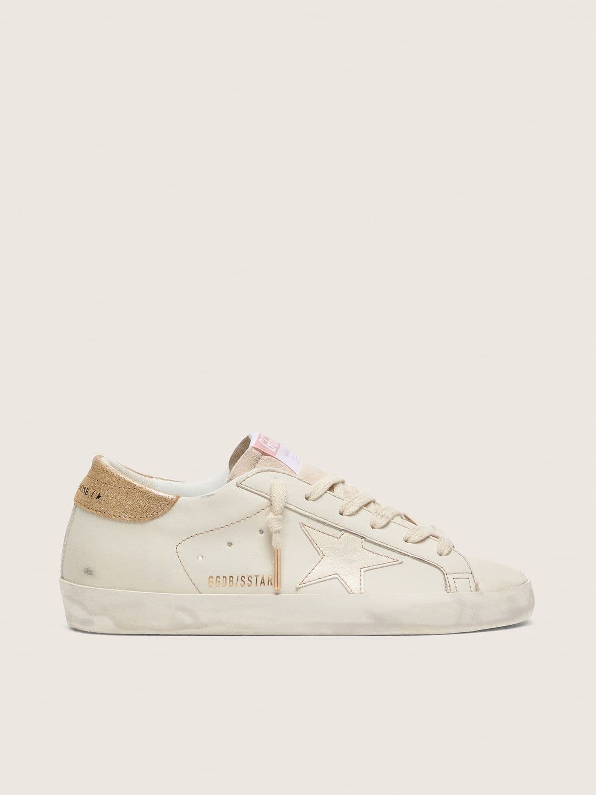 Super-Star pour femme en cuir blanc usé avec étoile ton sur ton