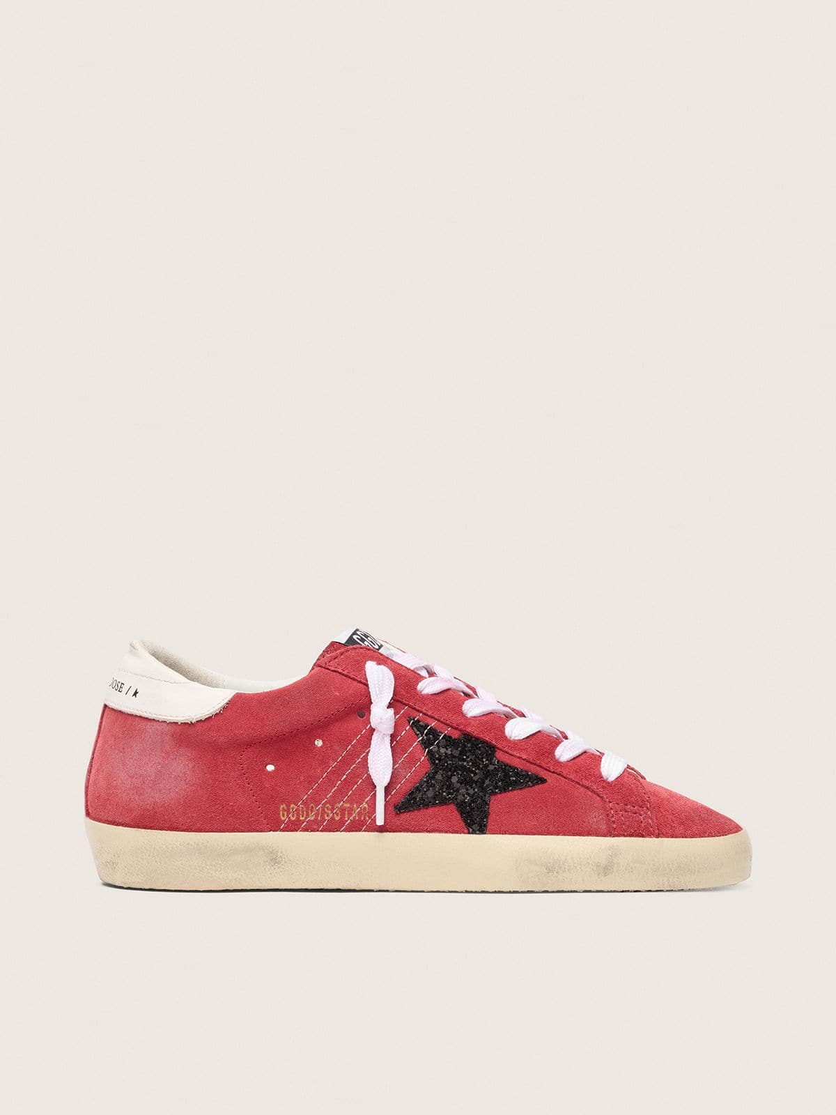 Super-Star pour femme en daim rouge avec étoile à paillettes et contrefort blanc