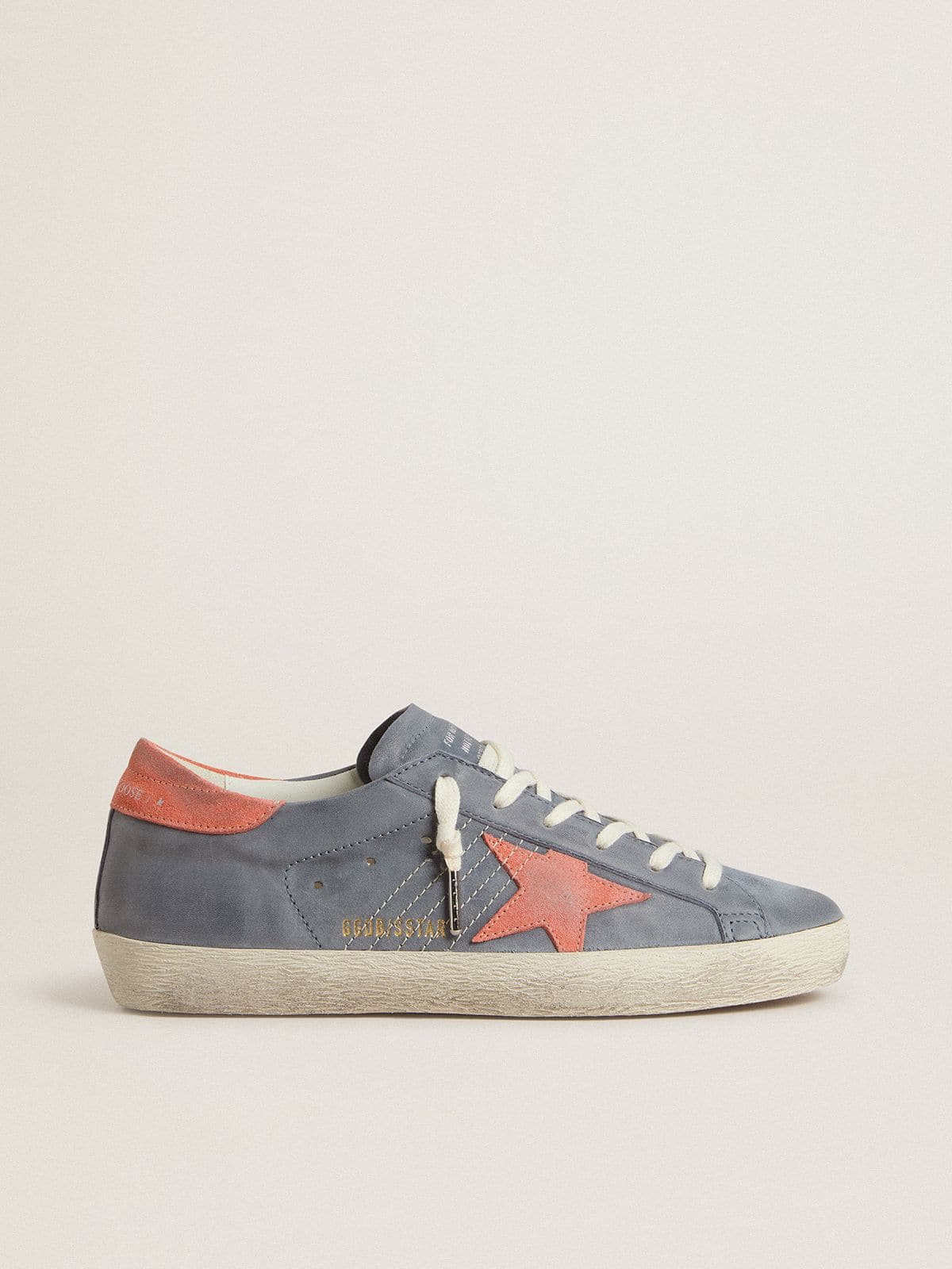 Super-Star pour femme en nubuck bleu avec étoile et contrefort en daim rose