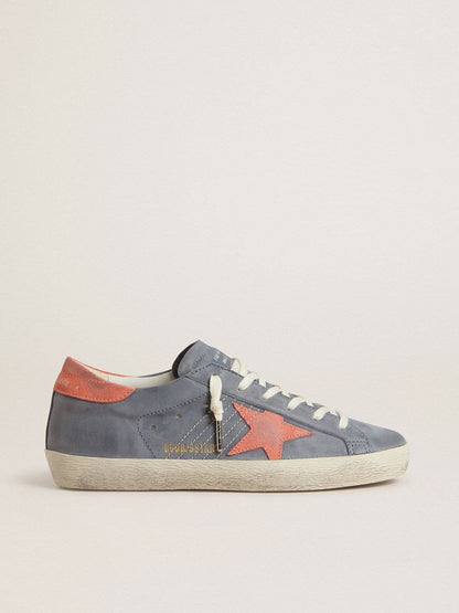 Super-Star pour femme en nubuck bleu avec étoile et contrefort en daim rose