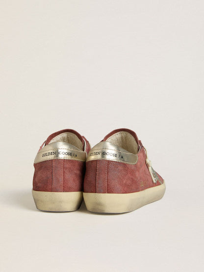 Super-Star LTD pour femme en daim rouge avec étoile à paillettes argentées et contrefort en cuir laminé