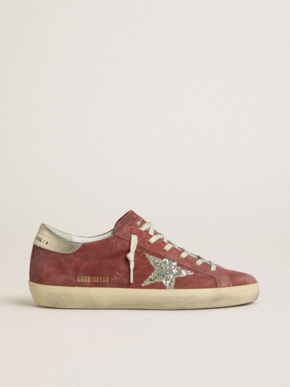 Super-Star LTD pour femme en daim rouge avec étoile à paillettes argentées et contrefort en cuir laminé
