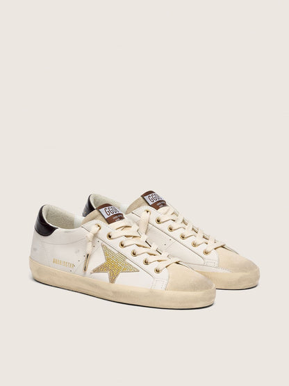 Super-Star pour femme en cuir blanc avec étoile en cristaux Swarovski dorés
