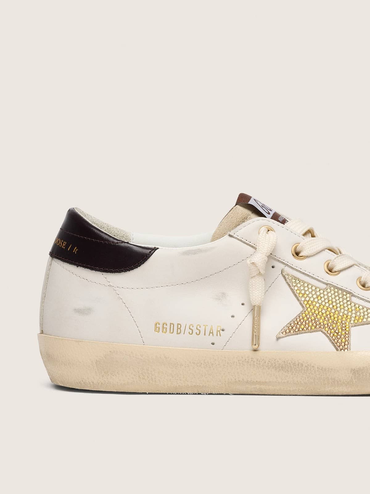 Super-Star pour femme en cuir blanc avec étoile en cristaux Swarovski dorés