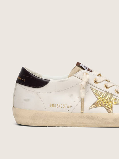 Super-Star pour femme en cuir blanc avec étoile en cristaux Swarovski dorés