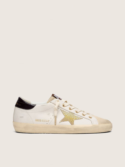 Super-Star pour femme en cuir blanc avec étoile en cristaux Swarovski dorés