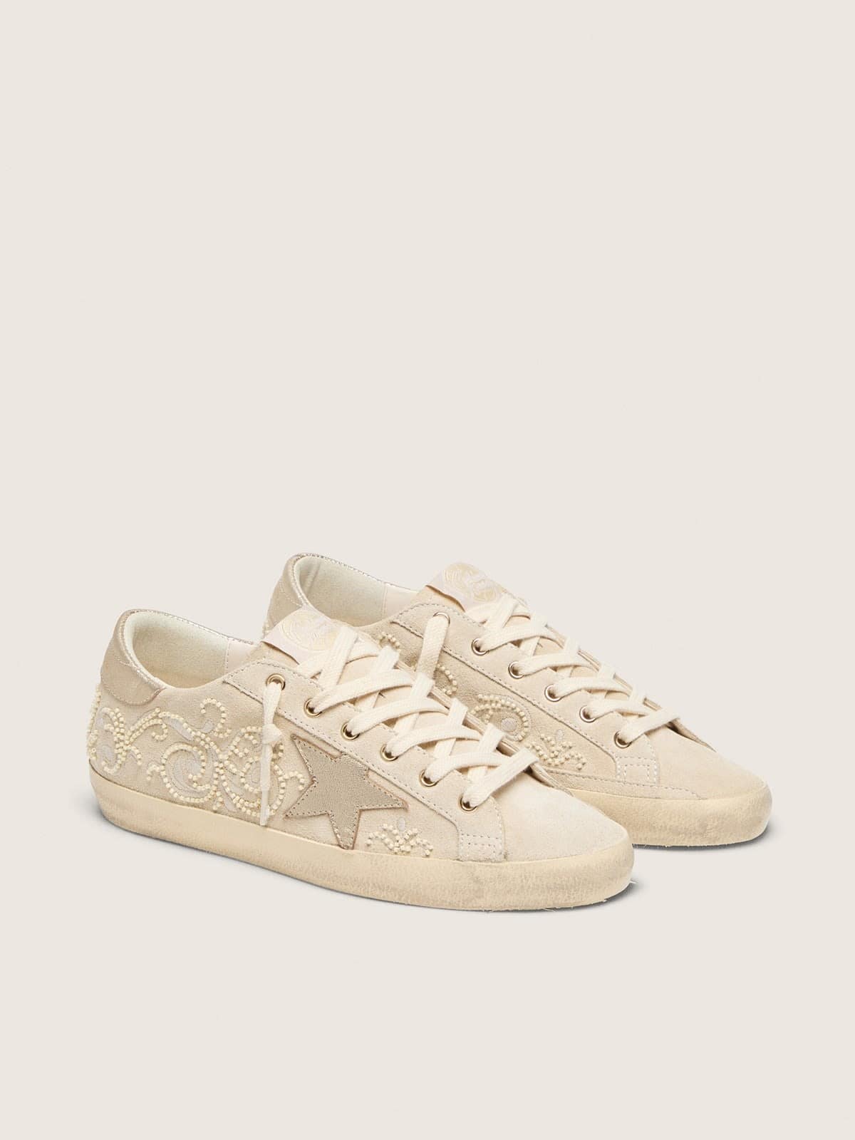 Super-Star LTD pour femme en daim perle avec étoile dorée et broderie de perles