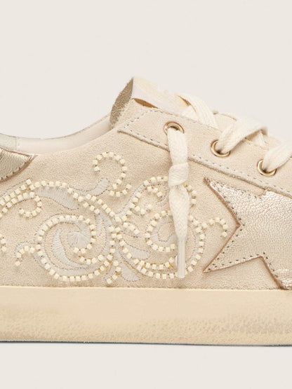 Super-Star LTD pour femme en daim perle avec étoile dorée et broderie de perles