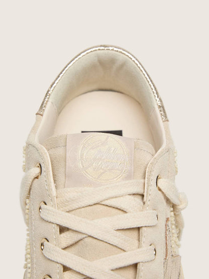 Super-Star LTD pour femme en daim perle avec étoile dorée et broderie de perles